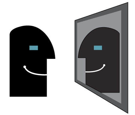 Figure facing the mirror